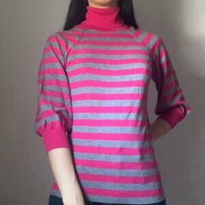 EXPRESS Design Studio Pink + Gray Striped Mockneck